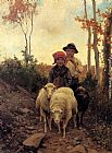 Children With Sheep On A Path by Stefano Bruzzi